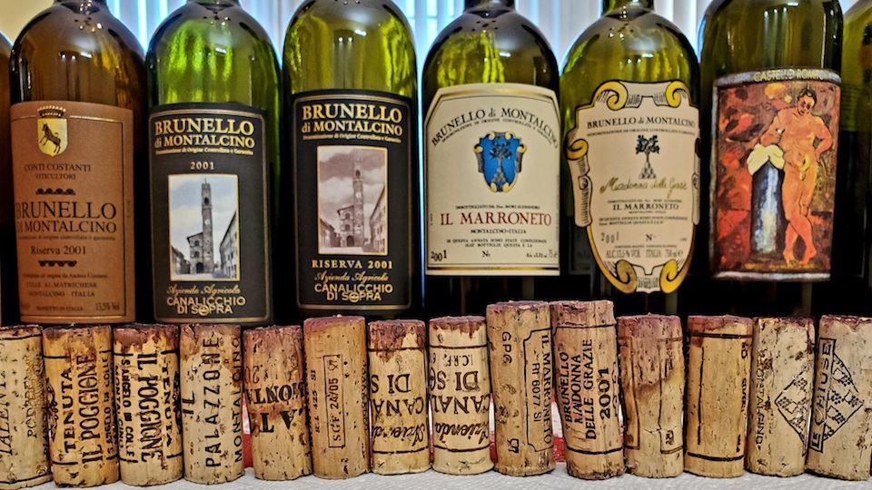 An impressive lineup of corks of twenty year old wines cover